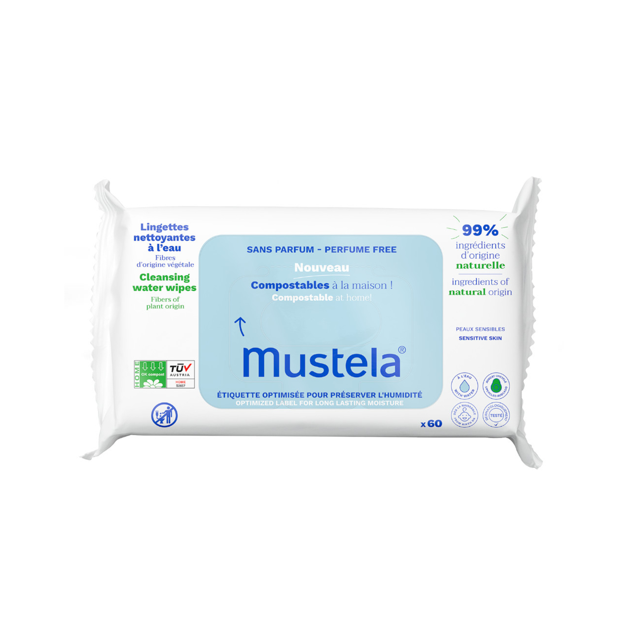 Mustela salviettine acqua senza profumo 60 pezzi