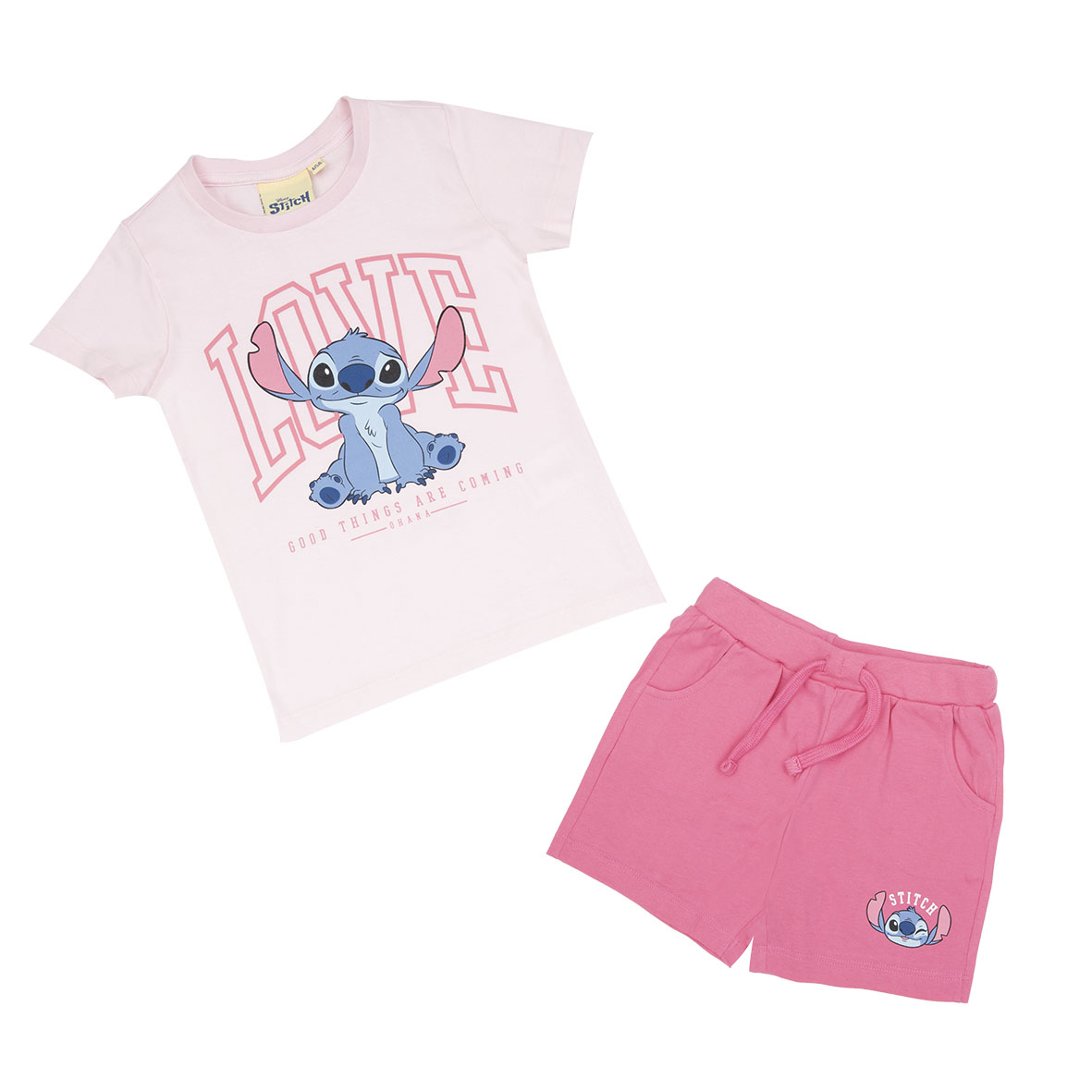Set Stitch maglietta e shorts bimba rosa 2 pezzi