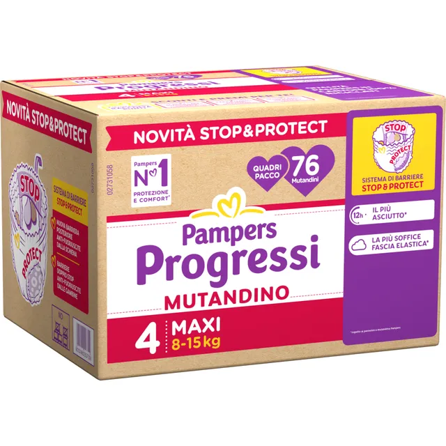 Pampers Progressi mutandino taglia 4 maxi x76 quadri