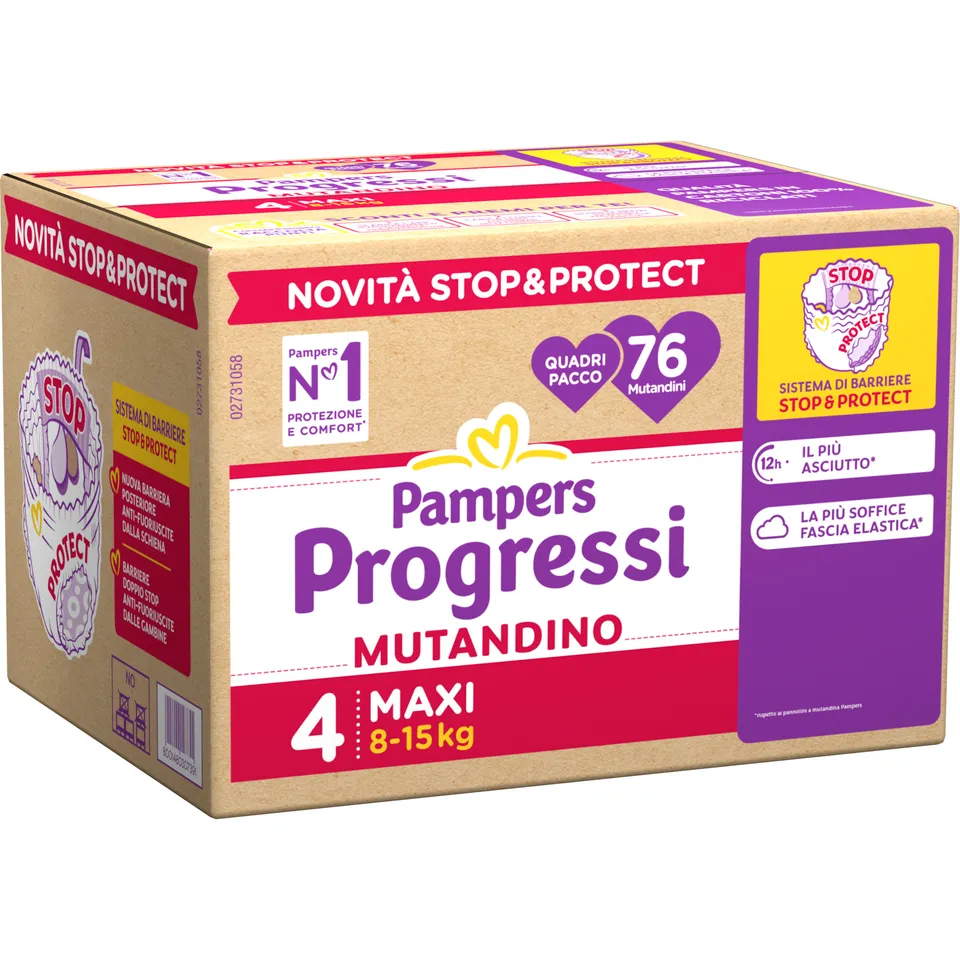 Pampers Progressi mutandino taglia 4 maxi x76 quadri