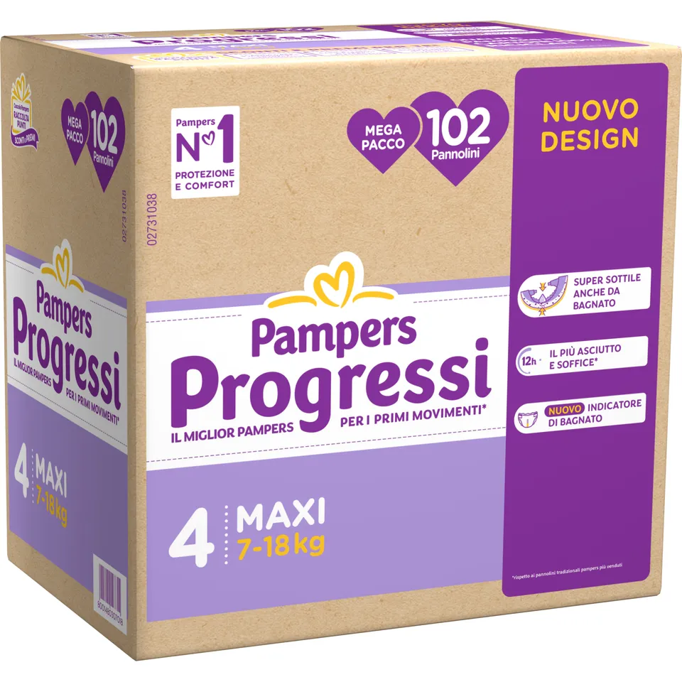 Pampers Progressi Pannolini Taglia 4 102 pz 7-18 kg