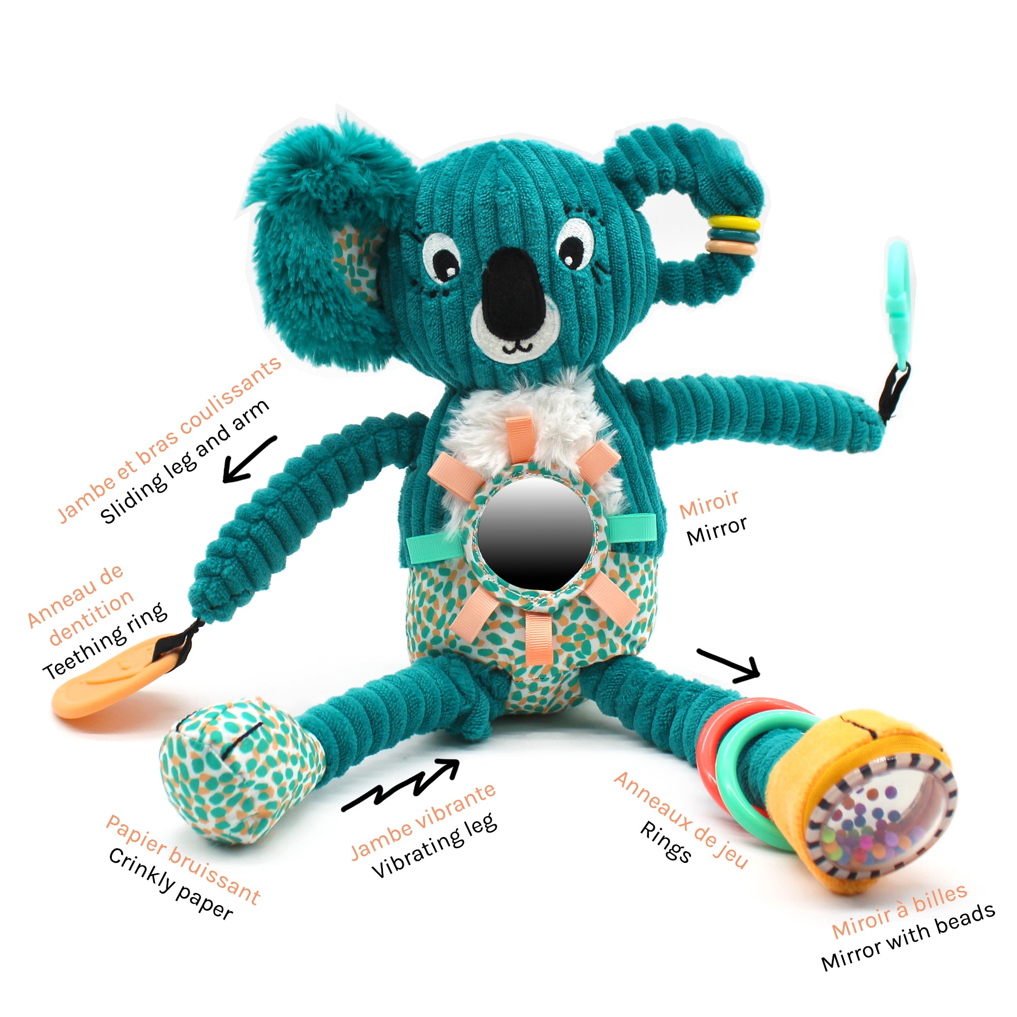 Les Déglingos Berlingos Peluche Attività Koala da Viaggio Blu