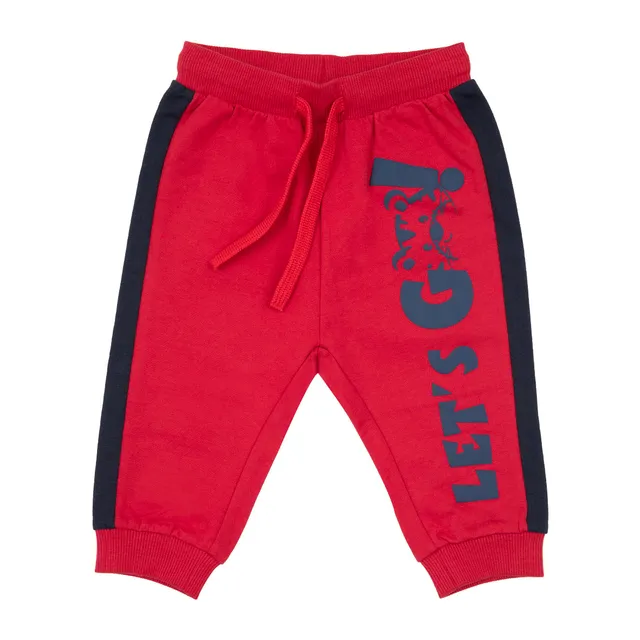 Pantalone felpa bimbo rosso con bande blu