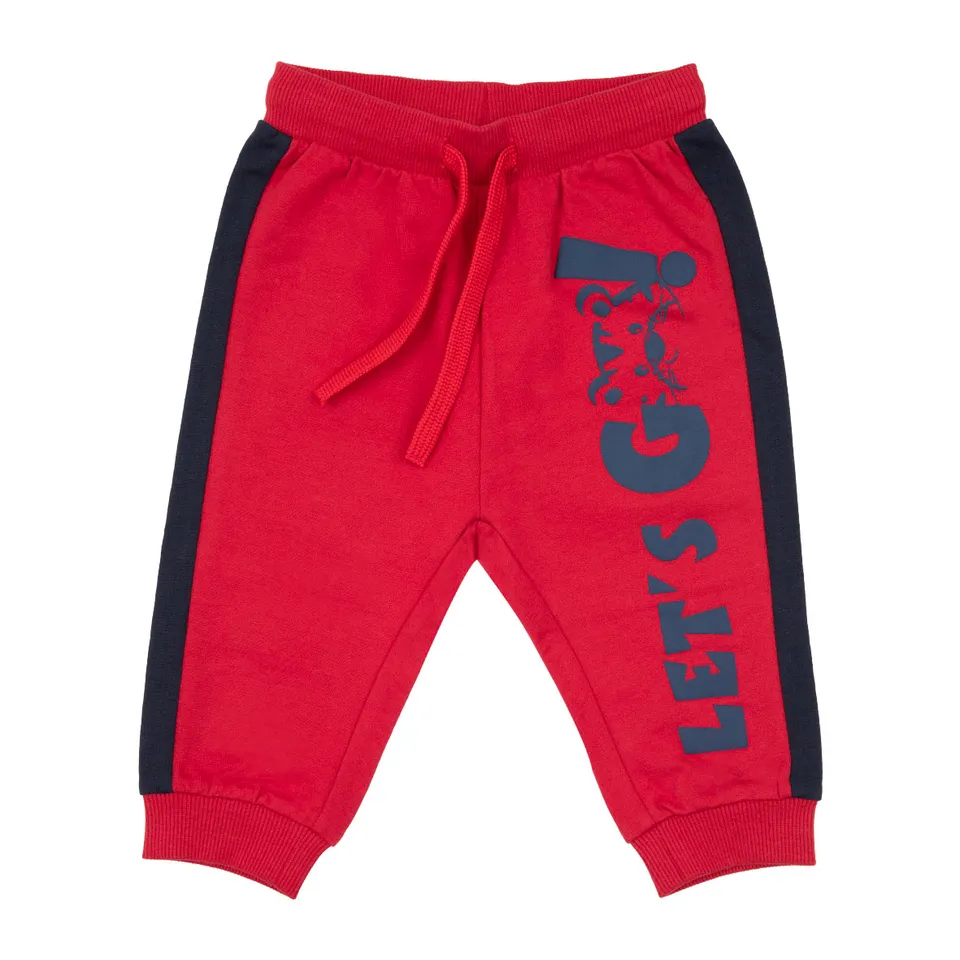 Pantalone felpa bimbo rosso con bande blu