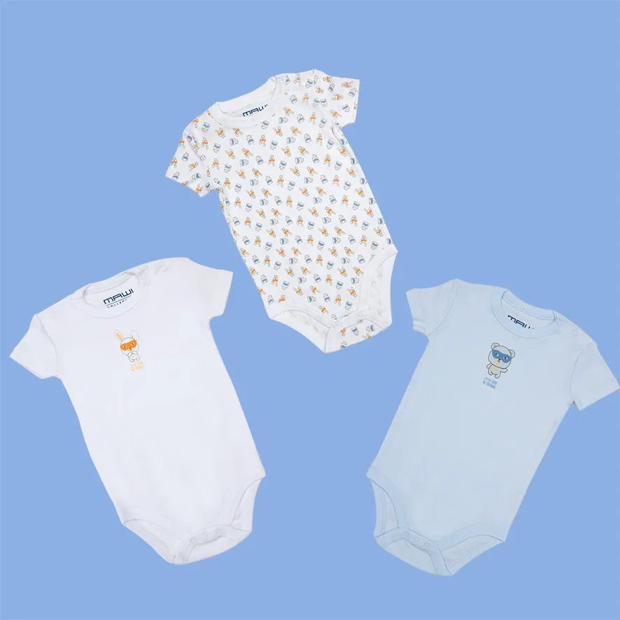 Mawi Little Hero Body Mezza Manica Costina 3 Pezzi
