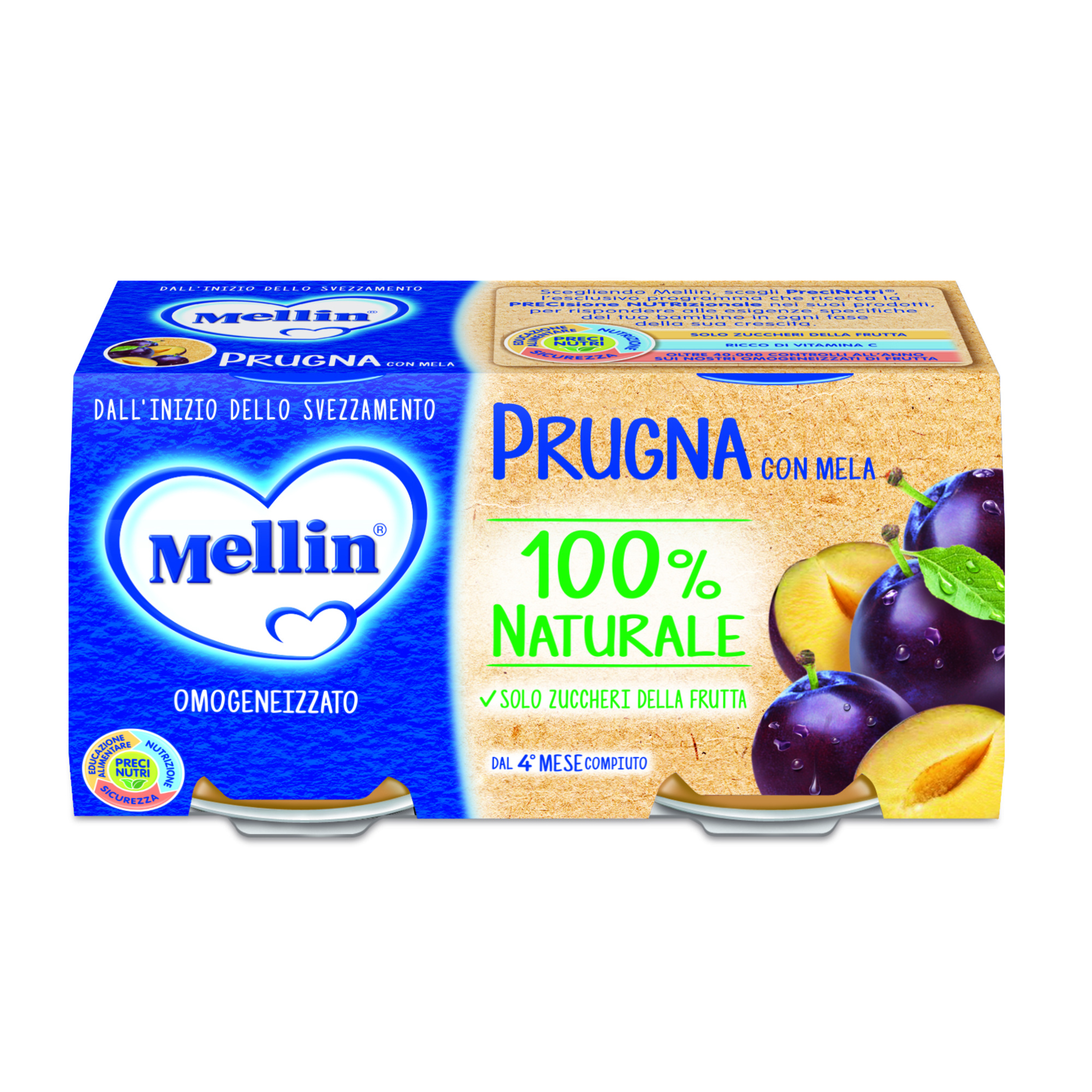 Mellin Omogeneizzato Prugna Mela 2x100 g dal 4° Mese