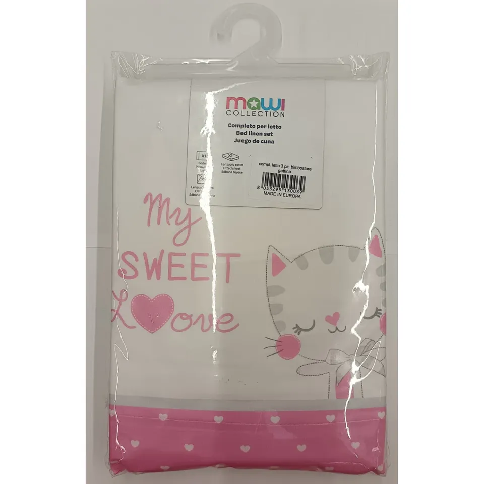 Mawi Collection My Sweet Love Completo Culla 3 Pezzi gattina rosa