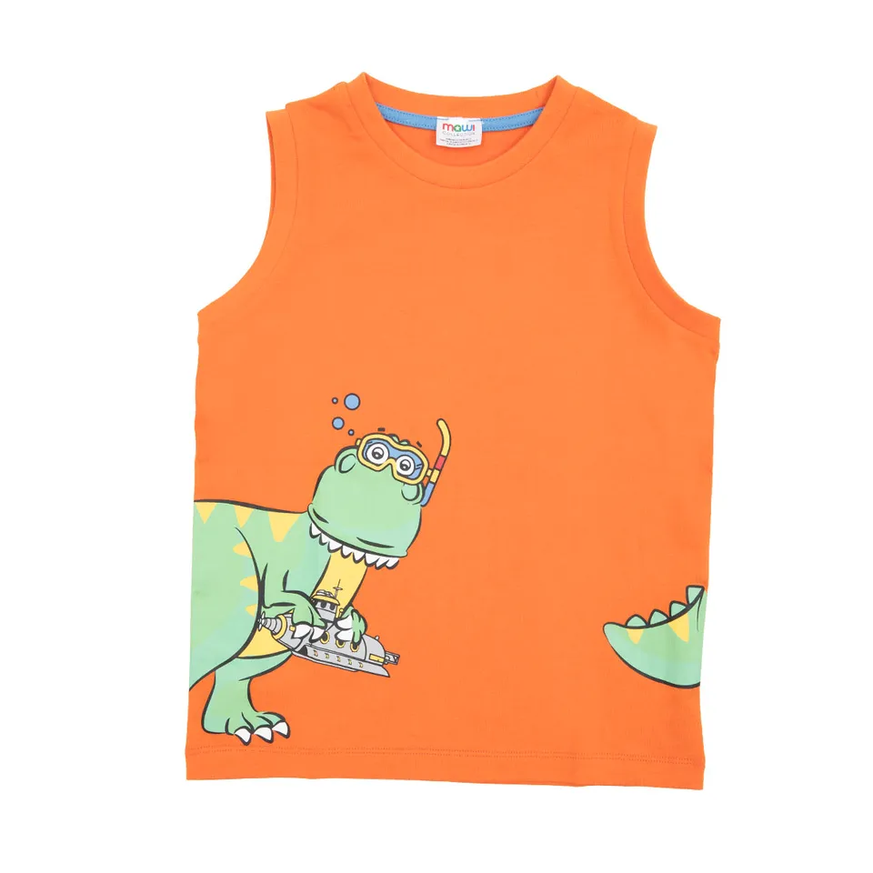 Canottiera Bimbo Jersey Arancio Stampa Dino