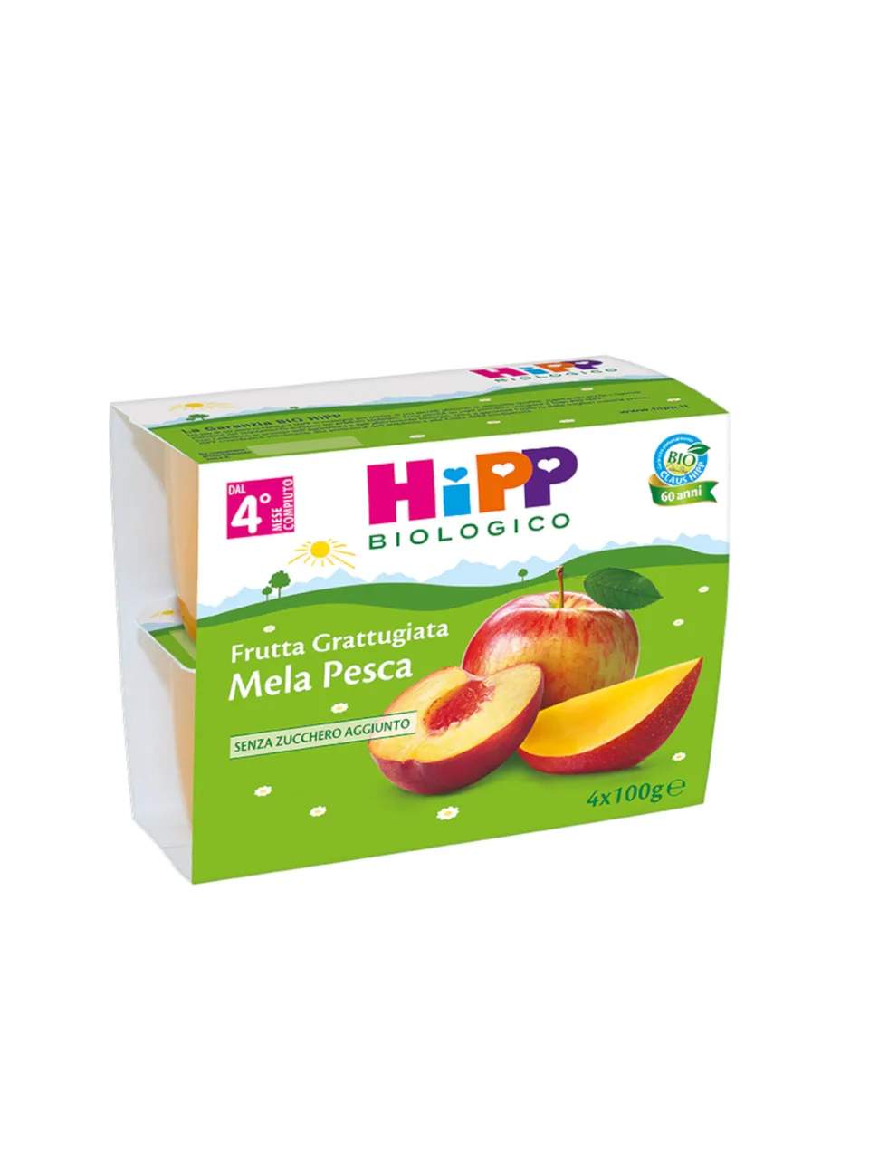 HiPP Frutta Grattugiata Mela e Pesca Bio 4x100g