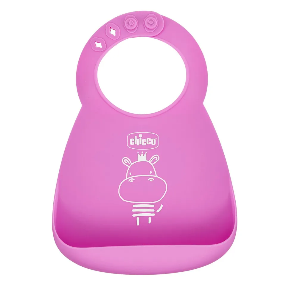 Chicco bavaglino silicone rosa 6m+ con tasca impermeabile