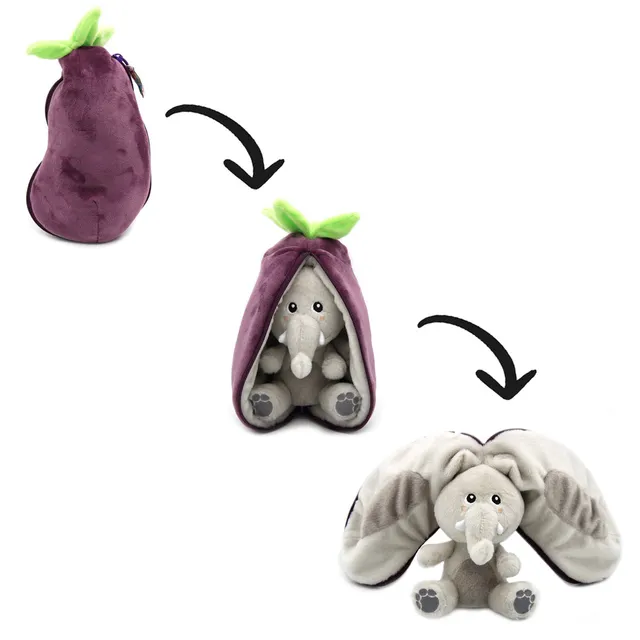 Les Déglingos Flipetz Velvet Peluche Elefante Melanzana 2 in 1