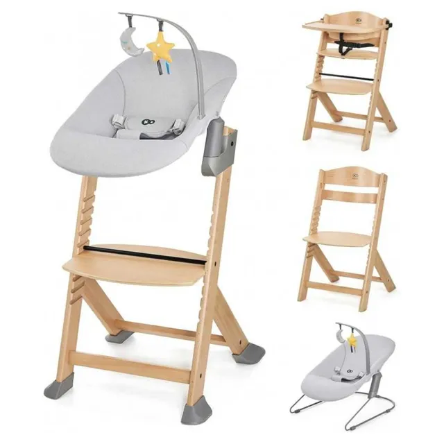 Kinderkraft Enock seggiolone legno 4 in 1 grigio con sdraietta