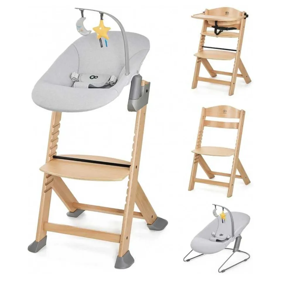 Kinderkraft Enock seggiolone legno 4 in 1 grigio con sdraietta