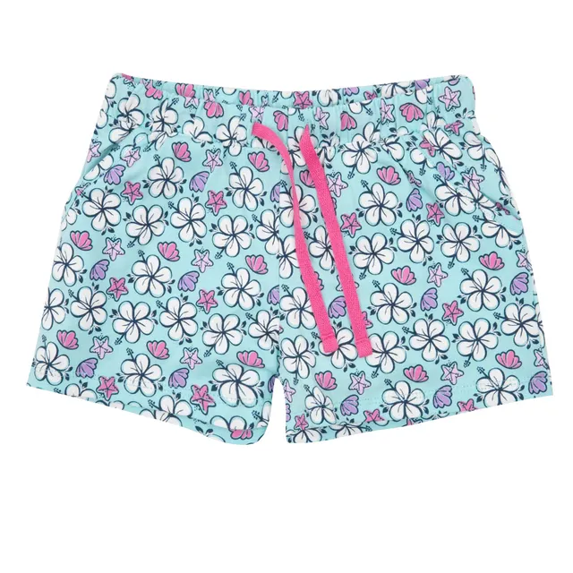 Short jersey bimba azzurro stampa fiori elastico