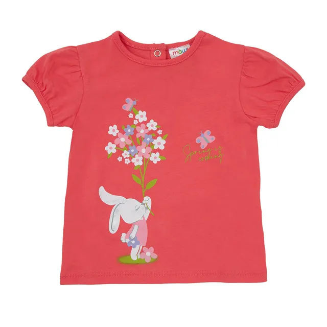T-shirt jersey bimba corallo stampa coniglietto