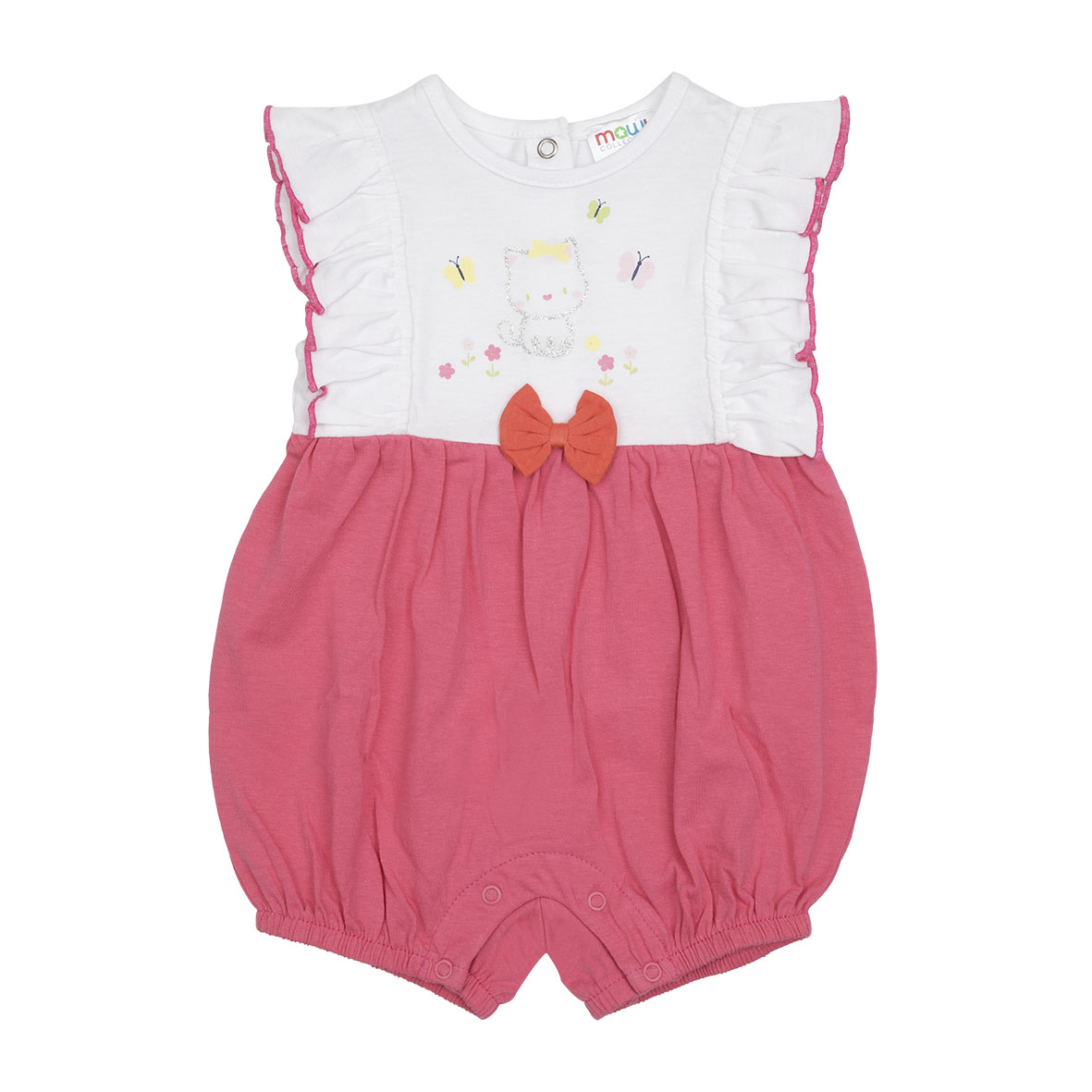 Pagliaccetto jersey bimba bianco corallo gattino smanicato
