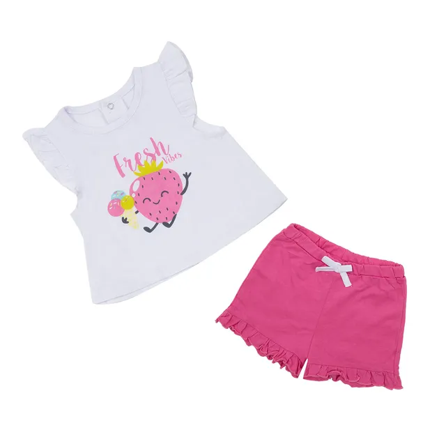 Toys Center Baby completino bimba canotta e shorts bianco rosa
