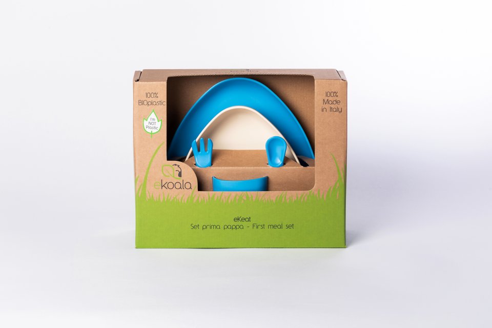 eKoala Set Pappa piatti bimbi blu mais