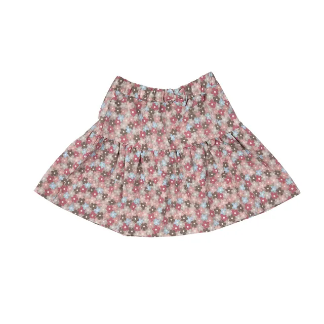 Mawi gonna felpa bambina beige a fiori con balza