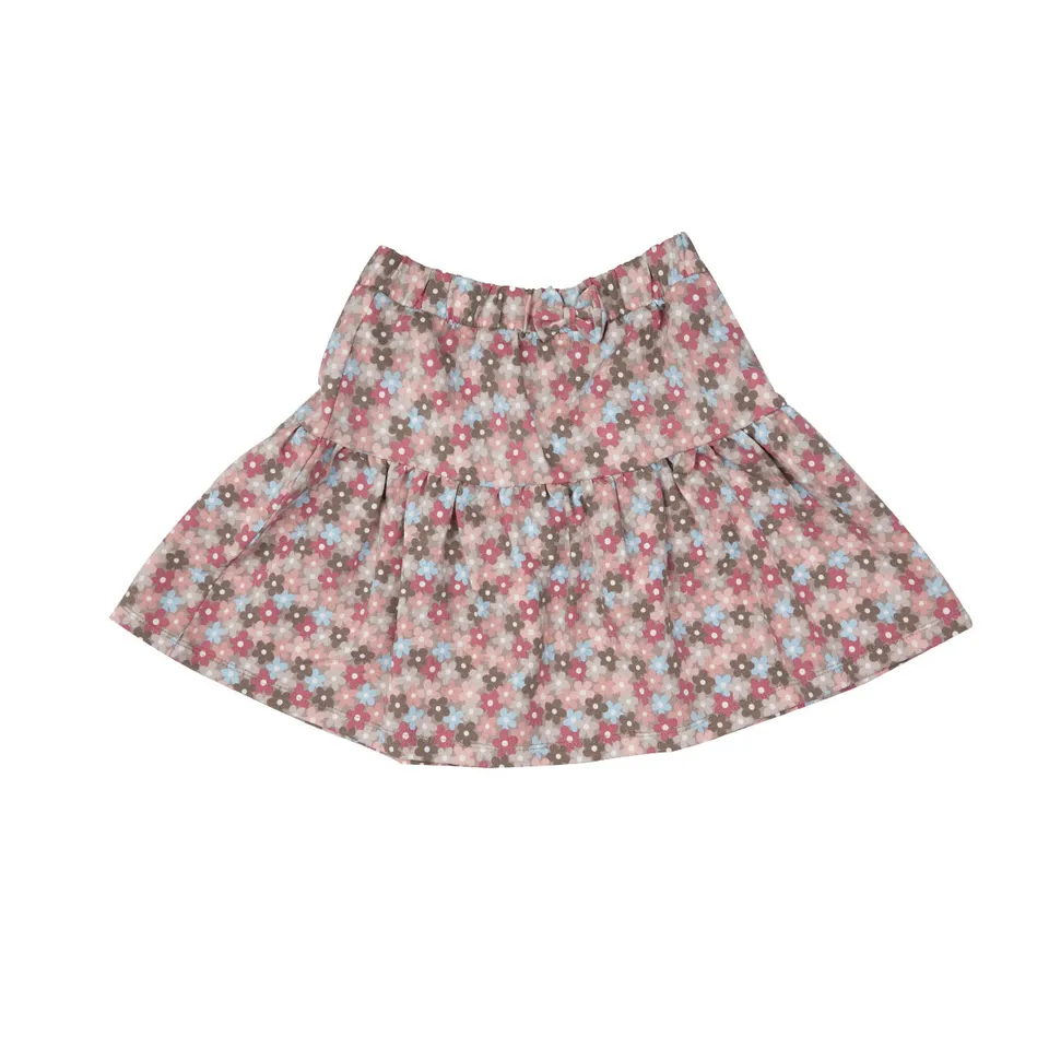 Mawi gonna felpa bambina beige a fiori con balza