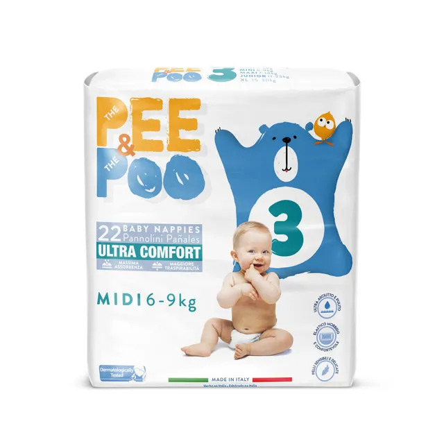 Pee & Poo Ultrafit Midi Taglia 3 Pannolini 22 Pezzi