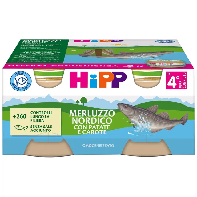 HiPP omogeneizzato merluzzo patate carote 4x80 g saporito