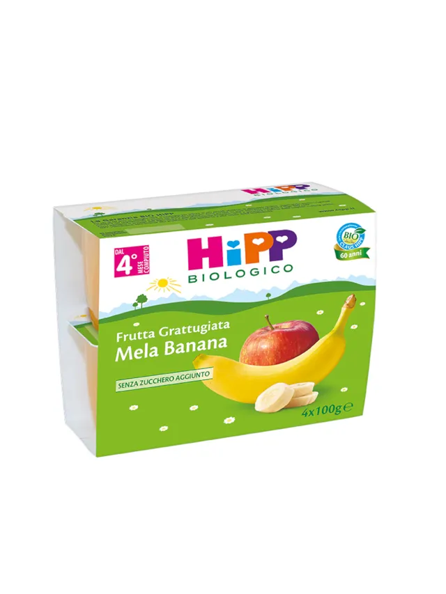 HiPP Frutta Grattugiata Mela e Banana Omogeneizzato 4x100g Bio