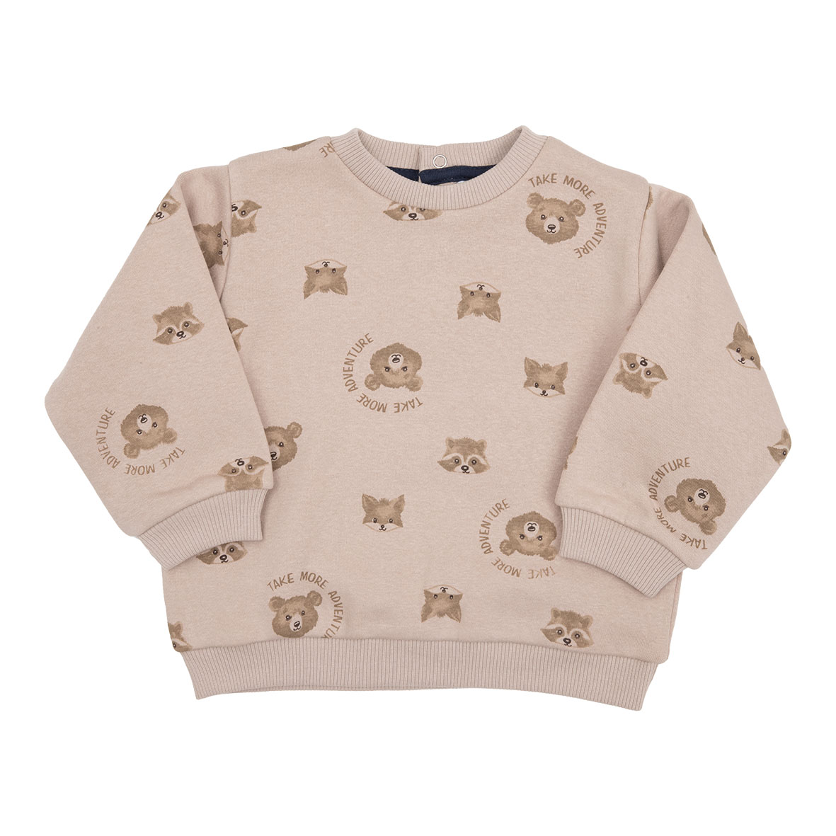 Felpa Bimbo Beige in Cotone con Orsetti e Bottoni