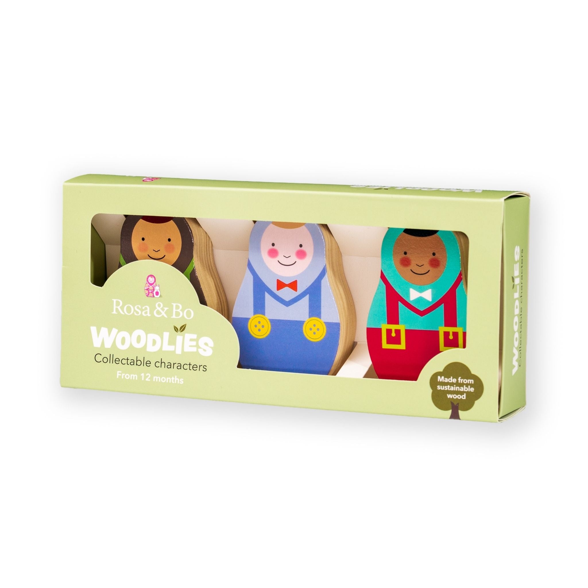 Rosa & Bo Woodlies personaggi legno Billy Tommy Bobby