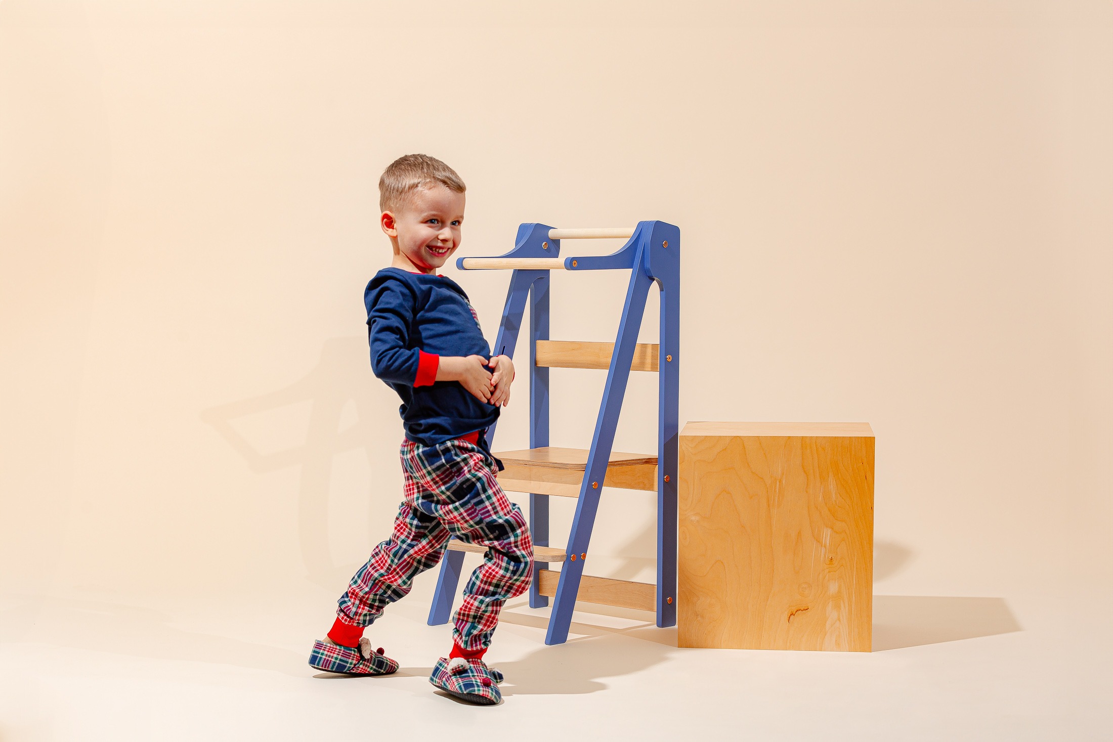 The Dida Torre Apprendimento Montessori Pieghevole Blu Legno