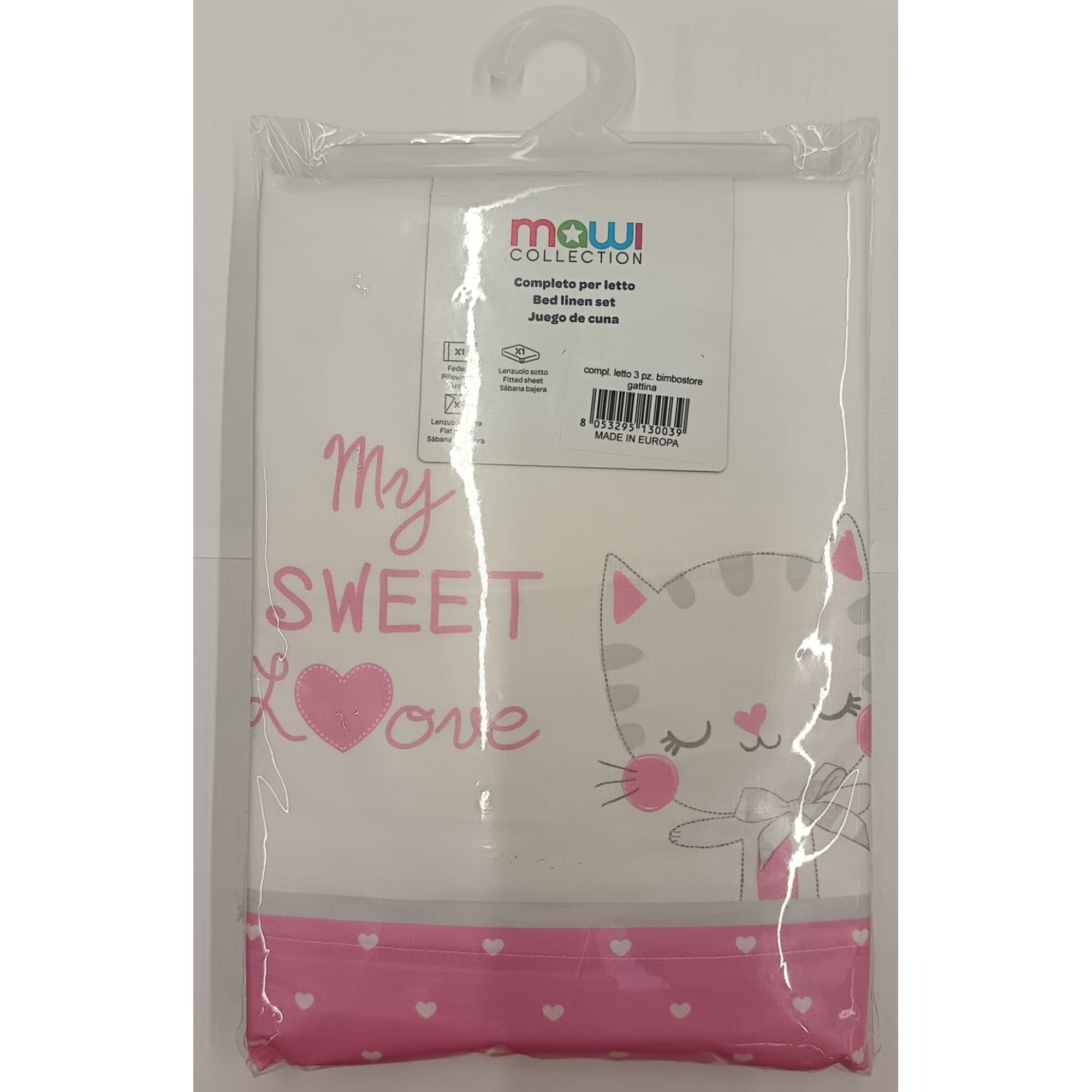 Mawi Collection My Sweet Love Completo Culla 3 Pezzi gattina rosa