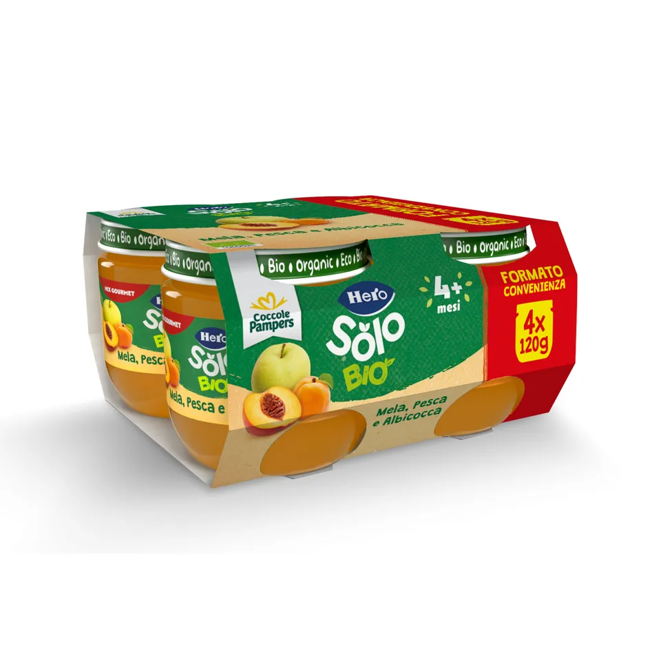Hero Solo mela pesca albicocca omogeneizzato 4x120g bio