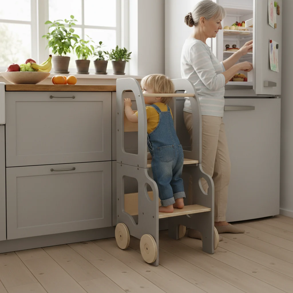 The Dida Montessori Convertible torre apprendimento grigia mesa-silla