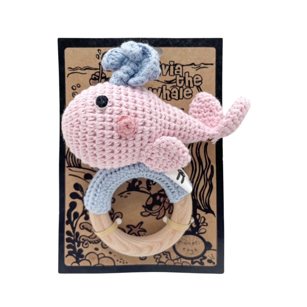 Piccoli Toys Olivia Balena sonaglio uncinetto cotone e legno