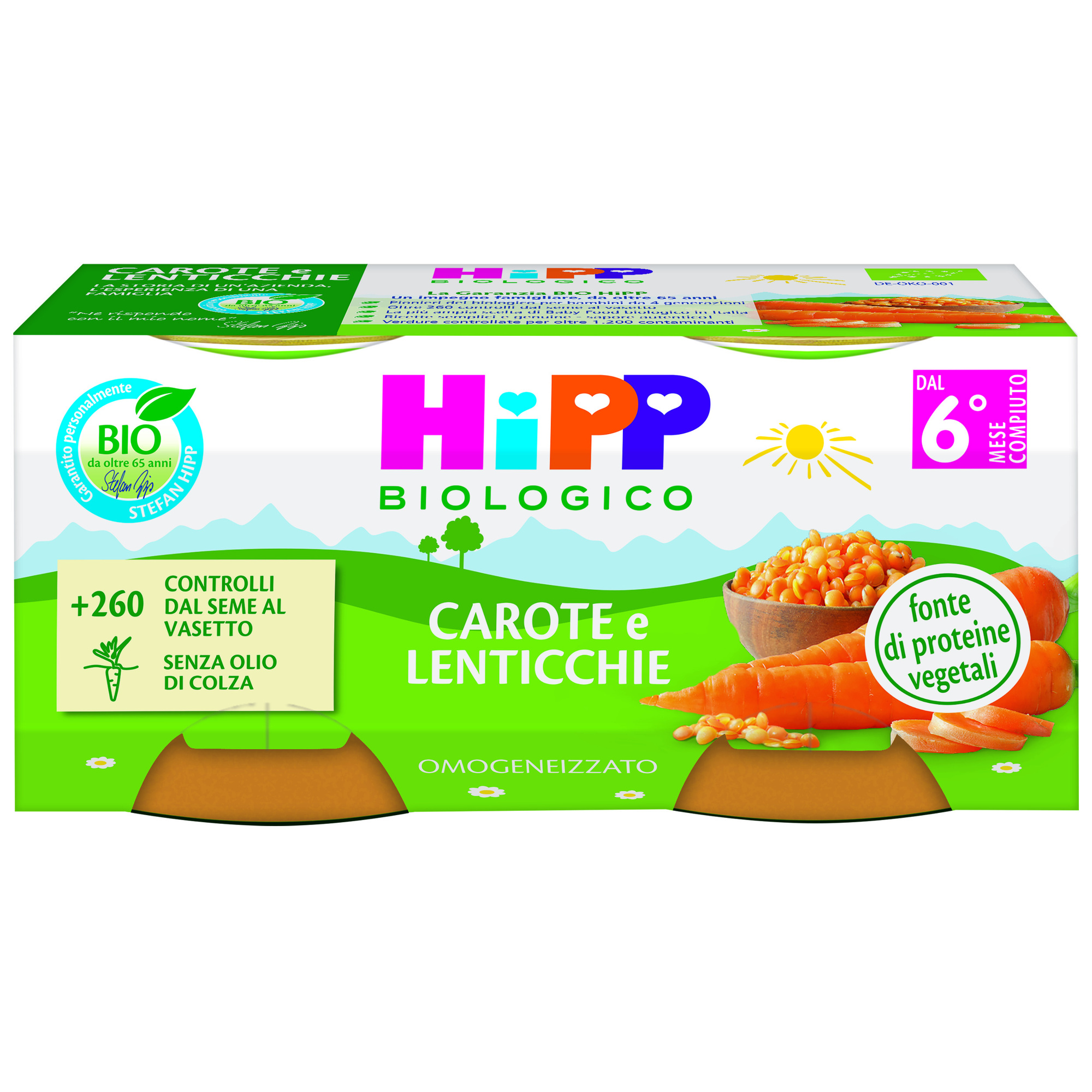 HiPP Biologico Omogeneizzato Carote Lenticchie 2x80 g