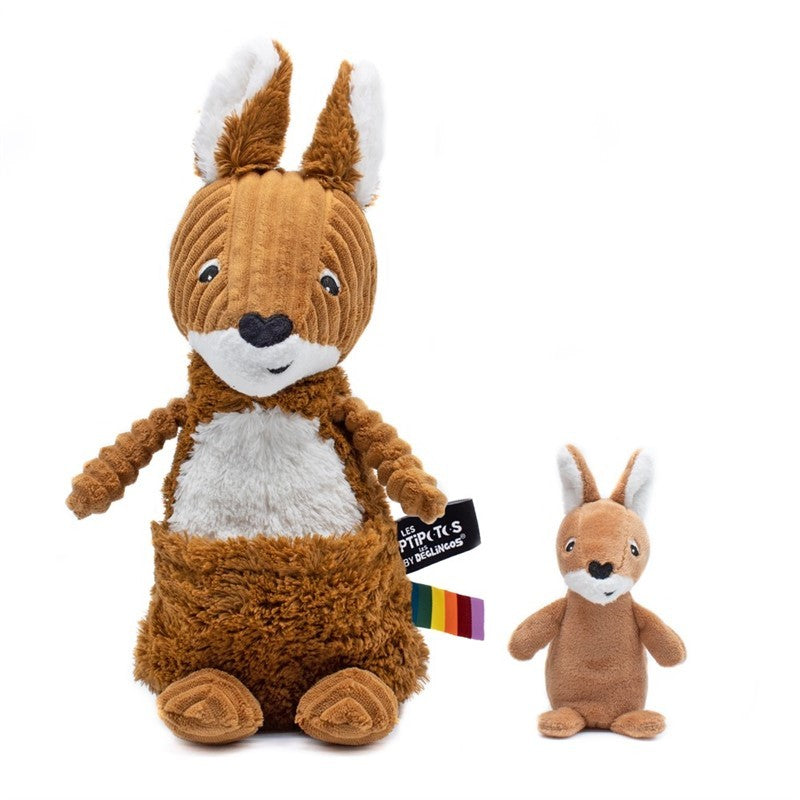 Les Déglingos Ptipotos Allezou peluche canguro marrone mamma bebè