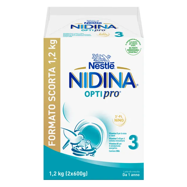 Nestlé Nidina Optipro 3 latte crescita polvere 2x600g senza olio di palma