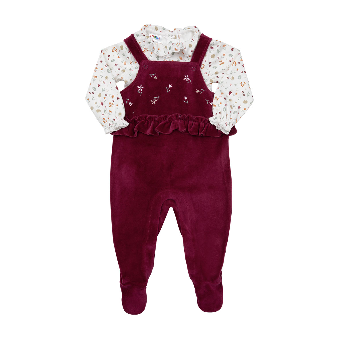 Mawi salopette ciniglia bordeaux con body neonata 2 pezzi
