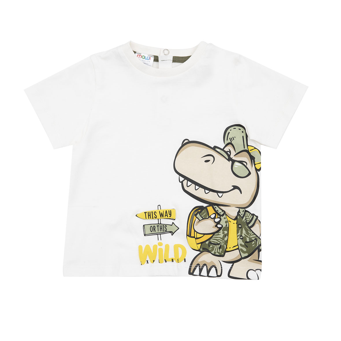 T-shirt jersey bimbo bianca stampa wild girocollo