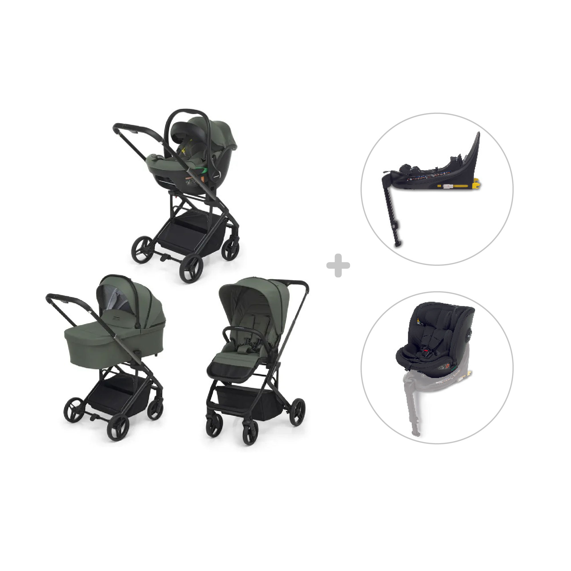 Foppapedretti Tictoc trio seggiolino auto olive con base