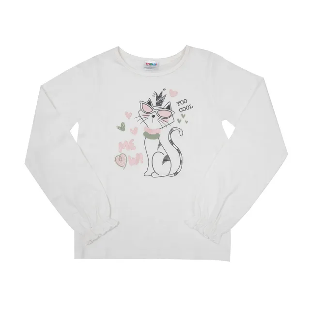 Toys Center Baby maglia bambina manica lunga bianca gatto