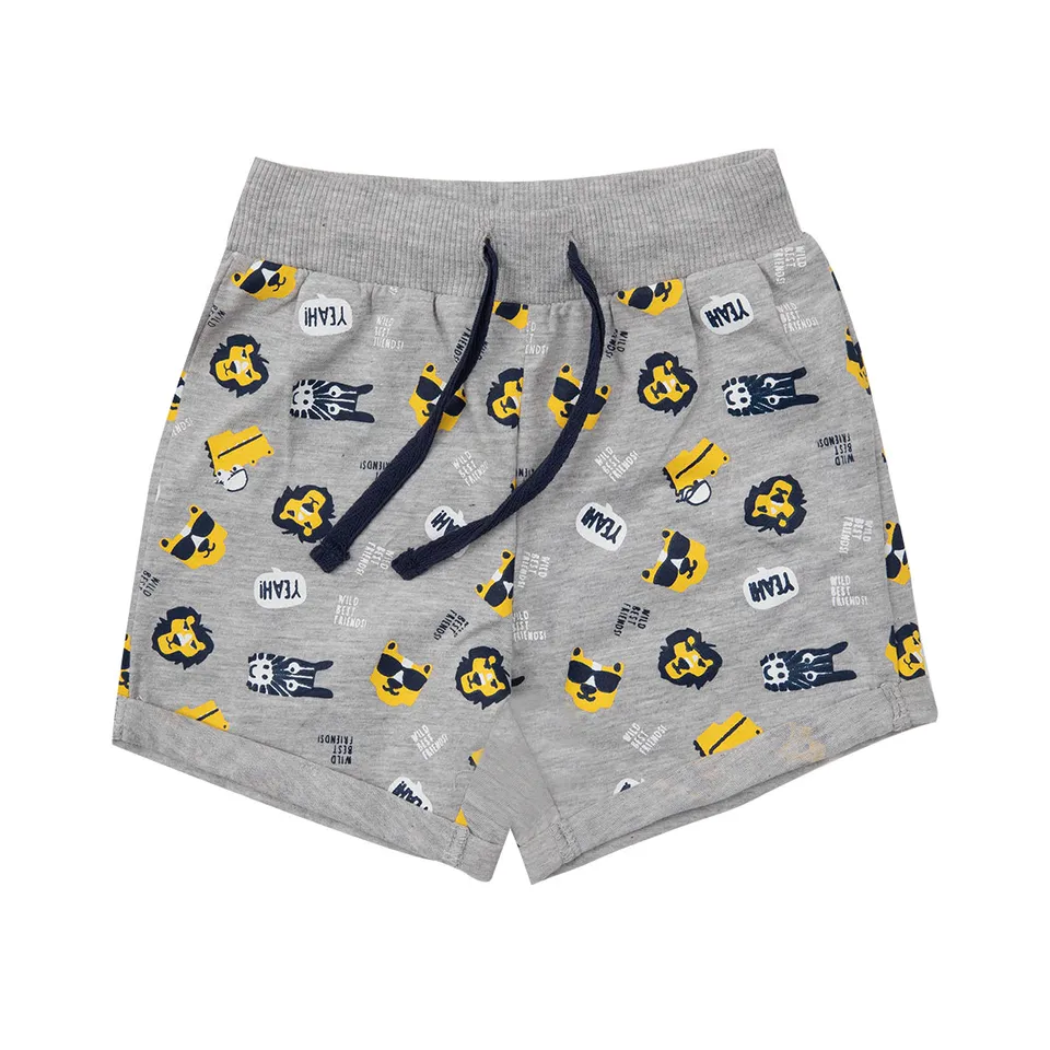 Short Jersey Bimbo Grigio Chiaro Stampa Animali con Tasca