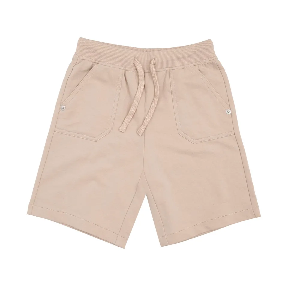 Short bimbo beige felpato con tasche elastico regolabile
