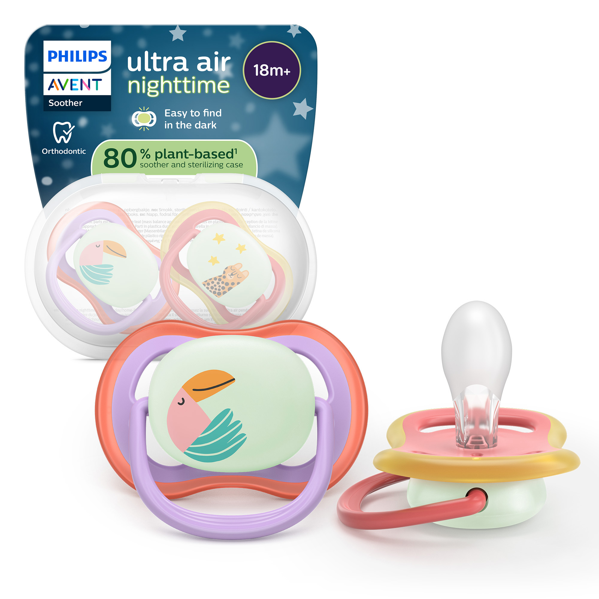 Philips Avent Ultra Air Night ciuccio 18M+ tucano 2 pz BPA free