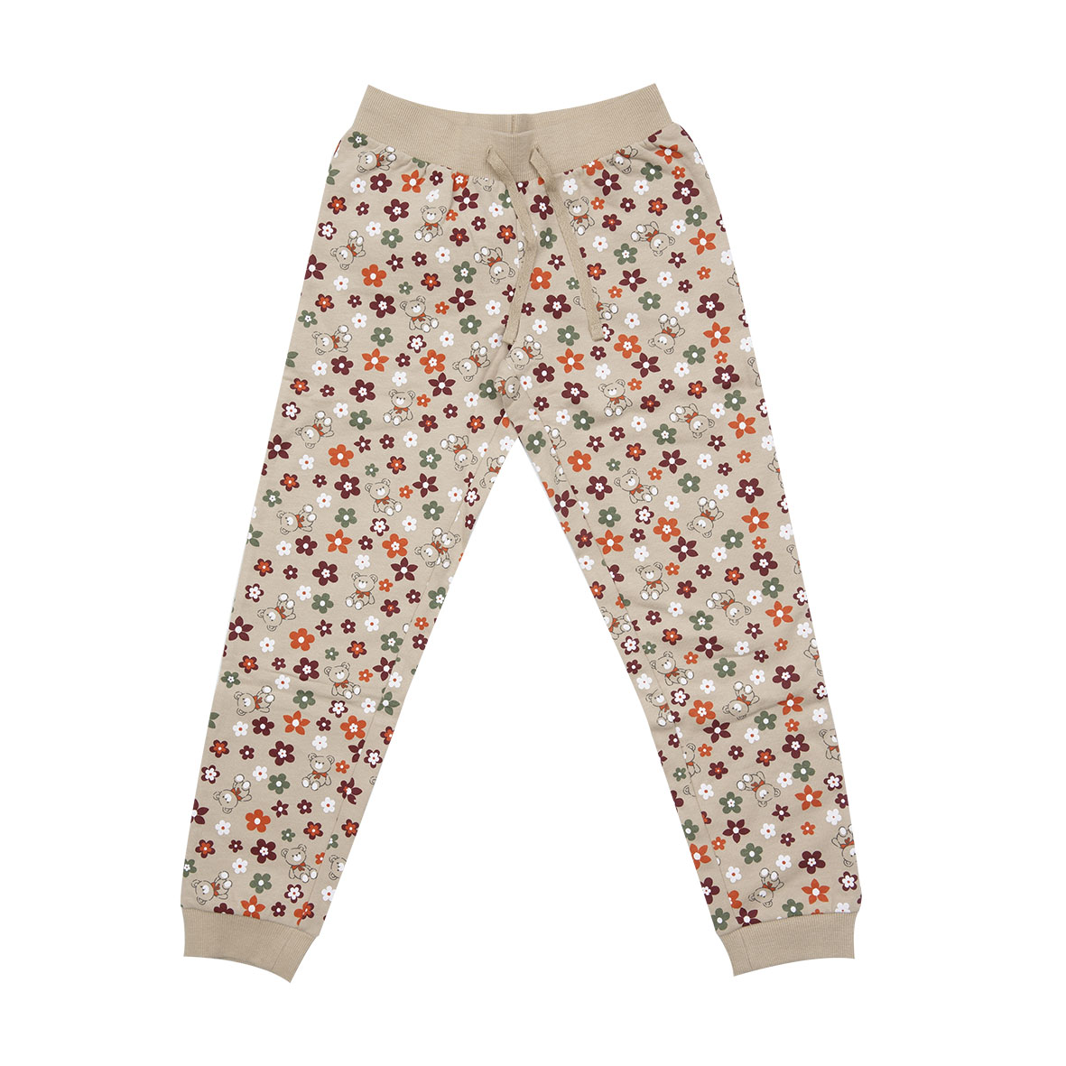 Mawi pantalone felpa beige fiori con costine morbide