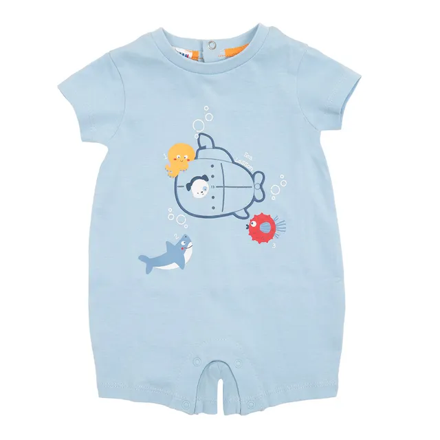 Pagliaccetto jersey bimbo azzurro mare stampa marina bottoni clip