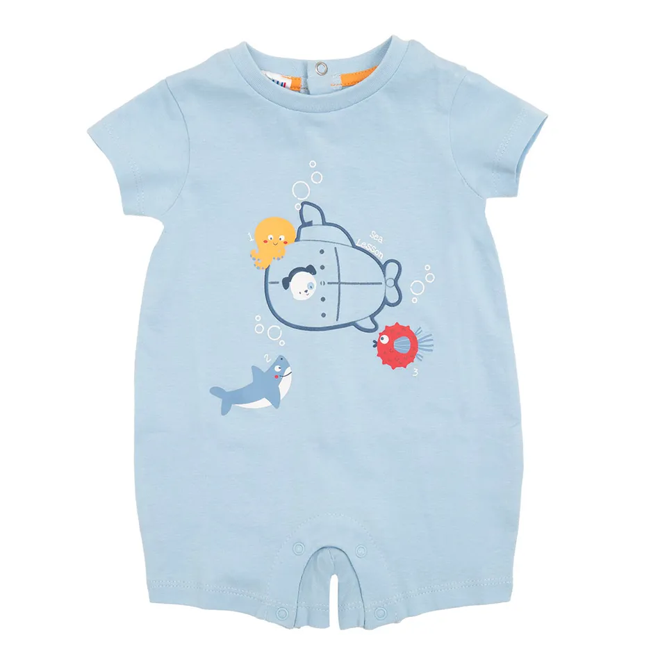 Pagliaccetto jersey bimbo azzurro mare stampa marina bottoni clip
