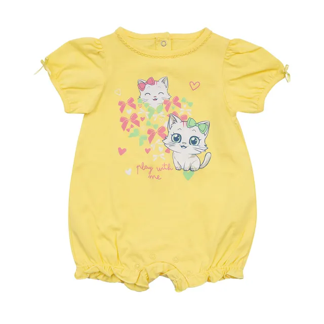 Pagliaccetto jersey bimba giallo gattini bottoni clip