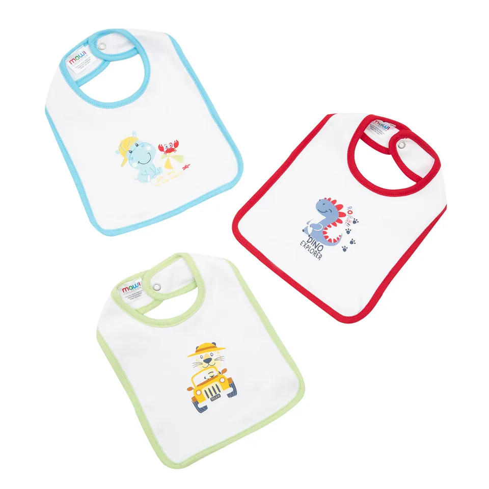 Bavaglini bimbo stampati cotone bianco 3 pz fantasia
