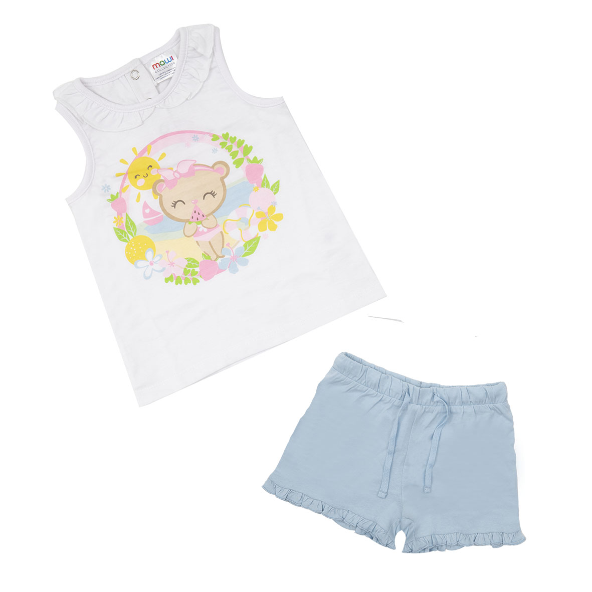 Toys Center Baby Set Bimba Canotta Shorts Bianco Azzurro jersey